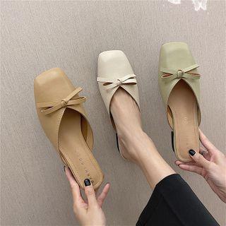 Square Toe Bow Chunky Heel Mules