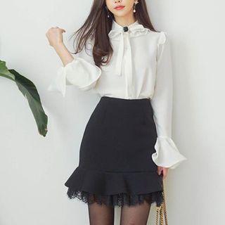Long-sleeve Shirt / Mini Mermaid Skirt
