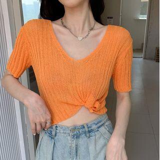 Plain Ribbed Sheer Knit Top