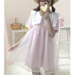 Lace Trim Short-sleeve Lace Dress