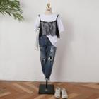 Short-sleeve Mesh Layered-panel Top