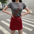 Plain Short-sleeve T-shirt / Denim Mini A-line Skirt