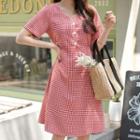 Half-placket Gingham Dress