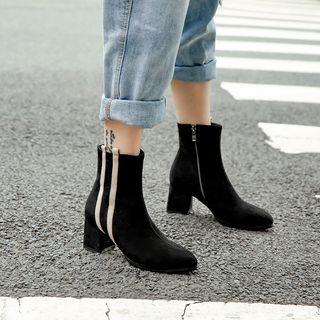 Striped Block Heel Short Boots