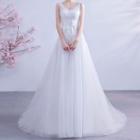 Lace Panel Sleeveless V-neck A-line Wedding Gown