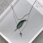 Cross-pendant Layered Necklace Silver - One Size