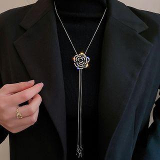 Flower Necklace Necklace - Black & Silver - One Size