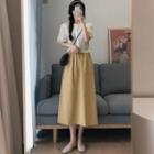 Short-sleeve Top / Midi A-line Skirt / Set