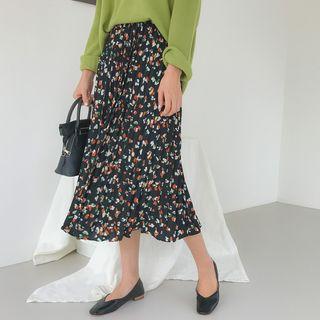 Pleated Patterned Long Skirt