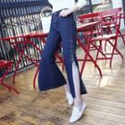 Lace-up Side Slit Straight Cut Jeans