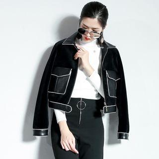 Contrast Trim Panel Cropped Biker Jacket