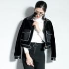 Contrast Trim Panel Cropped Biker Jacket