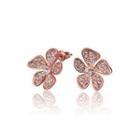 Elegant Plated Rose Gold Flower Stud Earrings With Austrian Element Crystal Rose Gold - One Size