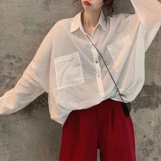 Pocket-front Plain Chiffon Shirt