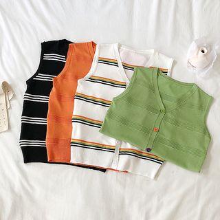 Contrast Stripe Single-breasted Sleeveless Knit Top