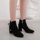 Bow-accent Pointed Block Heel Ankle Boots