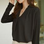 V-neck Contrast-panel Blouse