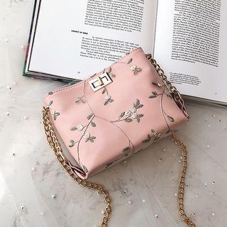 Faux Leather Floral Crossbody Bag