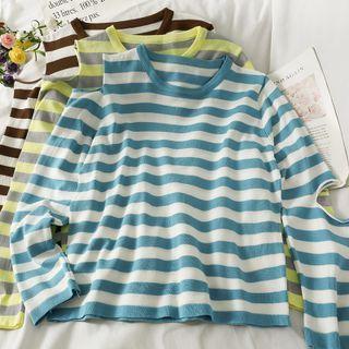Cutout-sleeve Striped Loose T-shirt