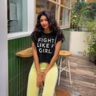 Cap-sleeve Letter-printed Crop T-shirt