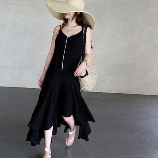 Spaghetti-strap Asymmetric A-line Dress