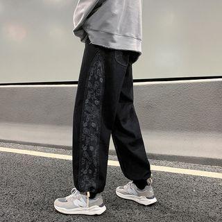 Mid Rise Paisley Panel Baggy Jeans