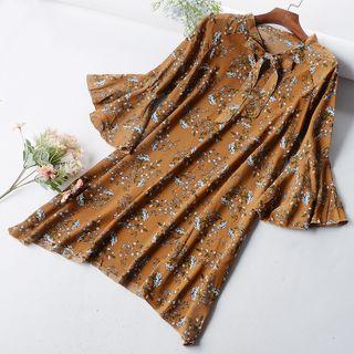 Printed Bell-sleeve Chiffon Dress