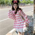 Long-sleeve Chiffon Heart Print Shirt