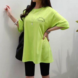 Set: Letter Print T-shirt + Leggings Shorts