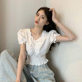 Puff-sleeve Ruffled T-shirt