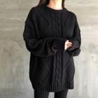 Cable Knit Boxy Sweater Black - One Size