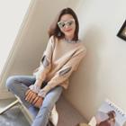 Set: Mock Two-piece Pullover + Lace-up Boot-cut Jeans