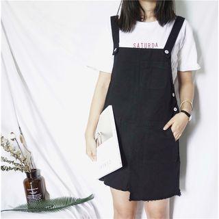 Fray Asymmetric Denim Pinafore Dress