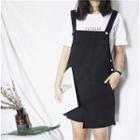 Fray Asymmetric Denim Pinafore Dress