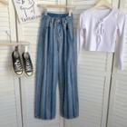 Color Panel Striped High-waist Denim Wide Leg Pants