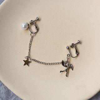 Faux Pearl Alloy Angel Chained Earring 1 Piece - Clip On Earring - One Size