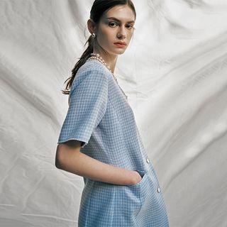 Short-sleeve U-neck Tweed Jacket