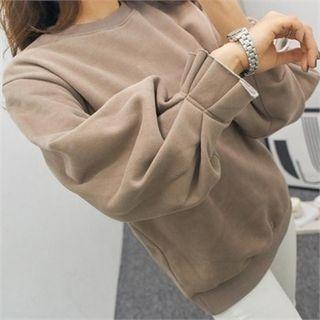 Pleated-cuff Plain Sweatshirt