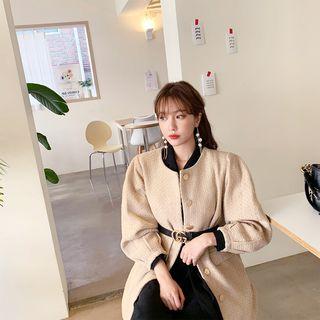 Puff-sleeve Long Tweed Jacket