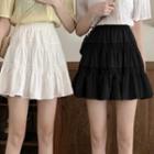 Plain Shirred Mini A-line Skirt