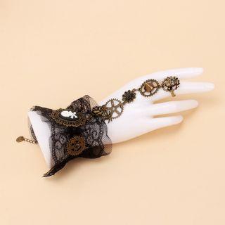 Alloy Ring With Lace Bracelet Black - One Size