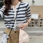 Elbow-sleeve Striped Cropped Cardigan