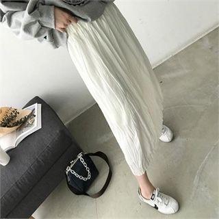 Band-waist Crinkled Chiffon Long Skirt