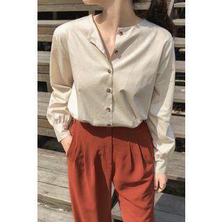 Bishop-sleeve Button-down Blouse