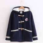 Bear Embroidered Hooded Toggle Jacket