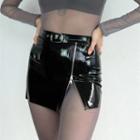 Faux Leather Zipped Mini Skirt