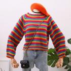 Rainbow-stripe Loose-fit Knit Sweater Stripe - One Size
