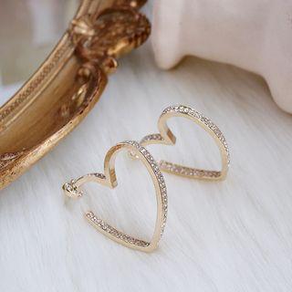 Rhinestone 925 Sterling Silver Heart Earring 1 Pair - As Shown In Figure - One Size