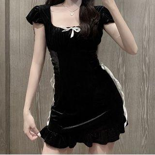 Bow Square-neck Mini Bodycon Dress