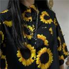 Elbow-sleeve Sunflower Print Shirt As Shown In Figure - One Size